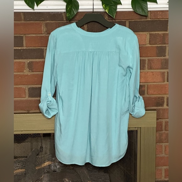 🛍️ Loft  Half button roll up sleeve top size medium light blue with excellent. - Picture 2 of 9